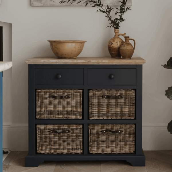 Florence Sideboard with 2 Drawers and 4 Baskets - Navy Blue