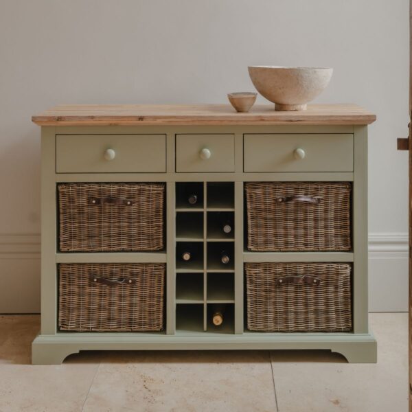 Sage Green Country Farmhouse style sideboard with wine rack