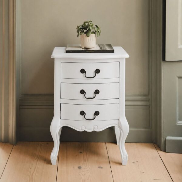 Juliette 3 Drawer Bedside Table in White